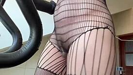 housewife, your fishnet fetish workout makes me hard