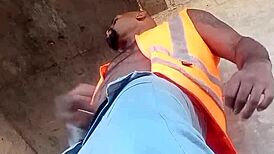 worker films solo masturbation public construction site outdoor black amateur