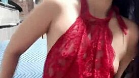 no fucking but cum blasts on small tits for lucky sub