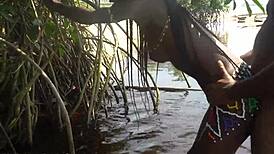 hot skinny african bathes outdoor forest gets unexpected fuck skinny waist country ranch