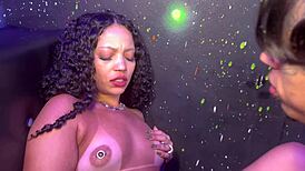 hot morena trans fucks at private party with muscular bodybuilder