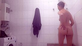 Hey, imagine catching your busty latina wife showering naked in bathroom?