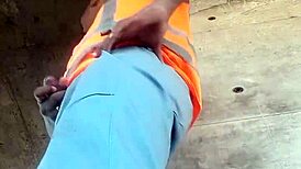 worker films solo masturbation public construction site outdoor black amateur