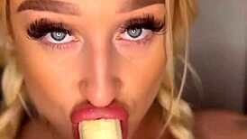 Curvy College Coed Playfully Devours Banana with Horny Tease.