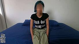 whoa this blue-haired latina teen roommate came for casting, now riding cock cowgirl in dorm 😍🍆