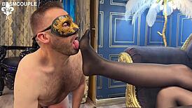imagine worshipping her pantyhose feet while caged in femdom humiliation ritual