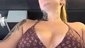damn, training at the beach gym in my dripping wet thong bikini had my pussy juices running down!