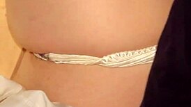 WIFE IN SATIN PANTIES GETS CREAMPIE. Hot load deep inside