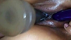 wife rams huge dildo and vibrator deep in pussy vibrating to intense orgasms