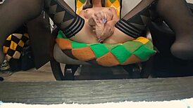 Bunny In Stockings Caresses Tight Pussy Thinking About Monster Cock