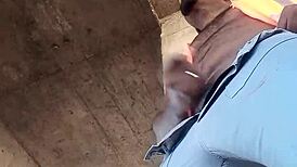 worker films solo masturbation public construction site outdoor black amateur