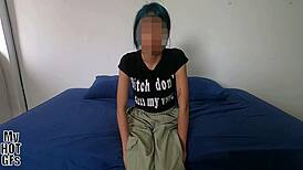 whoa this blue-haired latina teen roommate came for casting, now riding cock cowgirl in dorm 😍🍆