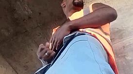 worker films solo masturbation public construction site outdoor black amateur