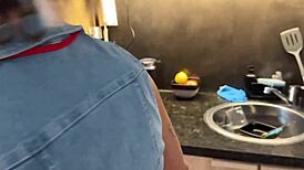 Cleaning maid ditches chores sucks big cock swallows every drop of cum
