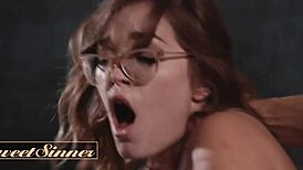 Long haired beauty spreads wide for intense office play with her teacher