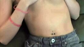 dagfs teen strips on sofa rips clothes and fingers her shaved pussy