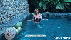 Stepbrother spanks my big natural tits and ass while we fuck by the pool