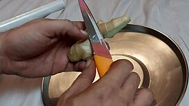 First-Time Figging: Ginger Root Stuffed Deep in Submissive's Tight Anus for Dom Control