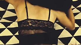 beautiful milf slips into erotic lingerie and sheer stockings