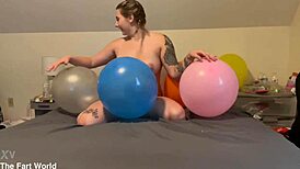 Emily's fart bursts surprise balloon pops in wild fetish play