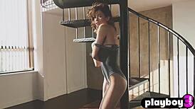 Petite blonde strips clothes revealing her hot teen body underneath