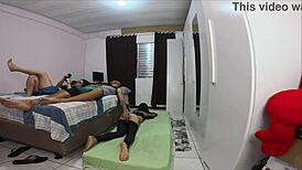 Sharing our tight latina wife with her brazilian friend turns into rough doggystyle creampie threesome