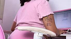 curvy ebony babe relaxes at home eating snacking and letting out natural farts voyeur style