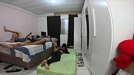 Sharing our tight latina wife with her brazilian friend turns into rough doggystyle creampie threesome