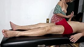 masseuse strips clothes for blowjob then rides cock hard