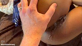 skinny ebony cutie creams on white daddy's huge cock