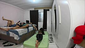 Sharing our tight latina wife with her brazilian friend turns into rough doggystyle creampie threesome