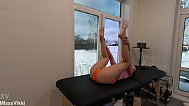 Whoa, slow yoga flow gets deep with misssvikki's sheer flexible feet fetish!