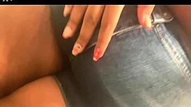 Young black chubby teen pees stream then farts hugely in bathroom closeup