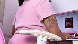 curvy ebony babe relaxes at home eating snacking and letting out natural farts voyeur style