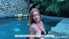 Stepbrother spanks my big natural tits and ass while we fuck by the pool
