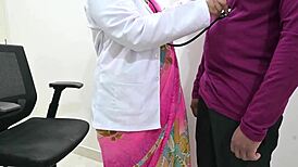 doctor massages patient's throbbing cock and balls in clinic