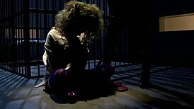katwoman jennifer dark sneaks into prison cage for bisexual 3way cock sucking and riding