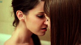 Lesbian teens Alice March and Rilee Marks kiss in sensual bath