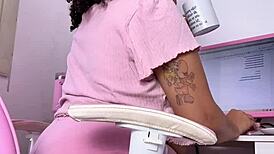 curvy ebony babe relaxes at home eating snacking and letting out natural farts voyeur style