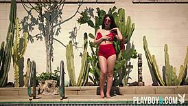 Watch petite Jane Wilde rip clothes for outdoor bubble butt striptease beaver show