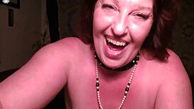 dawnskye1962 curvy redhead mature in black lingerie teases shaved pussy to loud orgasm