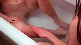 Lesbian teens Alice March and Rilee Marks kiss in sensual bath