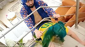 miku brasil cosplay trapped on stairs as kaito fucks her juicy pussy free