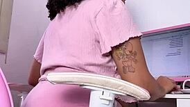 curvy ebony babe relaxes at home eating snacking and letting out natural farts voyeur style