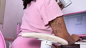 curvy ebony babe relaxes at home eating snacking and letting out natural farts voyeur style
