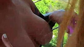 fucking my friend hard on the balcony with big tits bouncing
