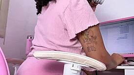 curvy ebony babe relaxes at home eating snacking and letting out natural farts voyeur style