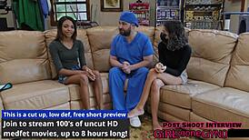Solana spreads shaved pussy anal finger exam backstage humiliation cheerleader