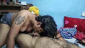 College girlfriend rides boyfriend in shared room