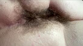 Hairy ass fetish in close up anal view